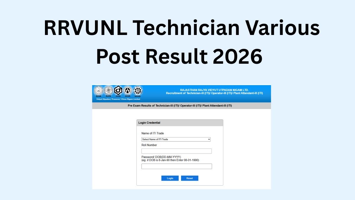 RRVUNL Technician Various Post Result 2026