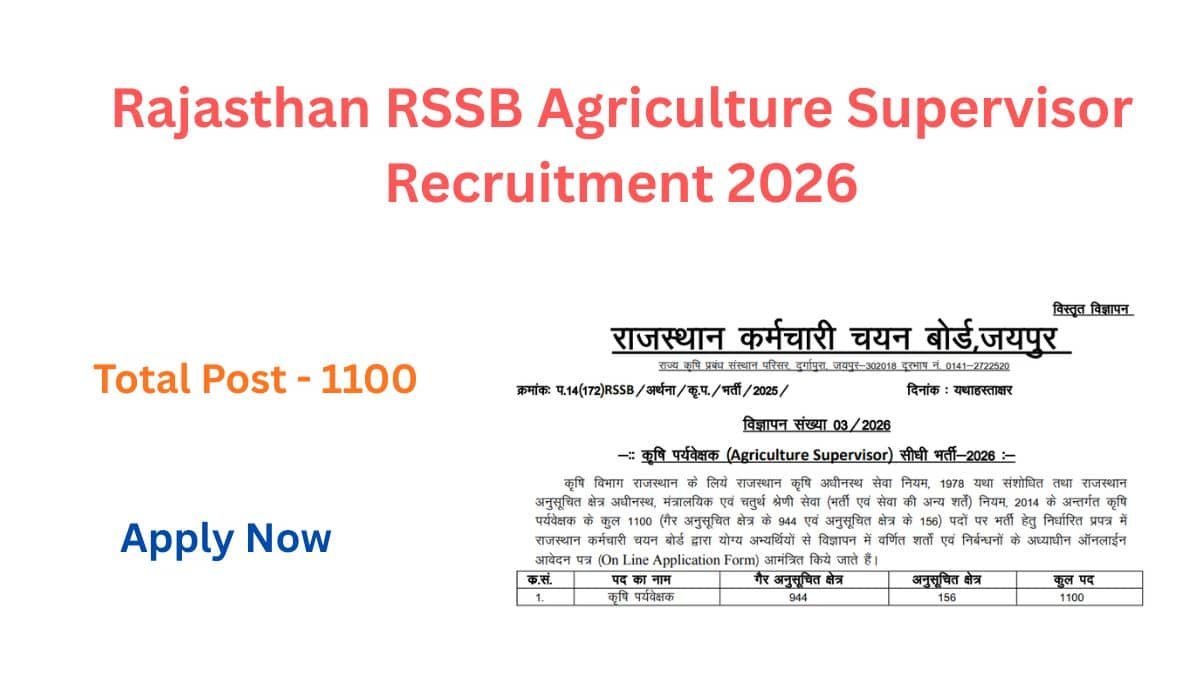 Rajasthan RSSB Agriculture Supervisor Recruitment 2026